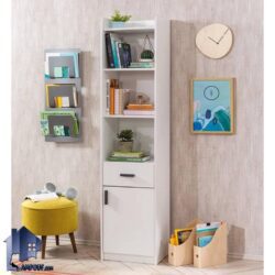 کتابخانه BCSJ116 دارای 1 کشو، 1 کمد و 4 طبقه، از جنس ام دی اف با روکشهای متفاوت ملامینه یا هایگلاس و با رنگبندی متنوع است.