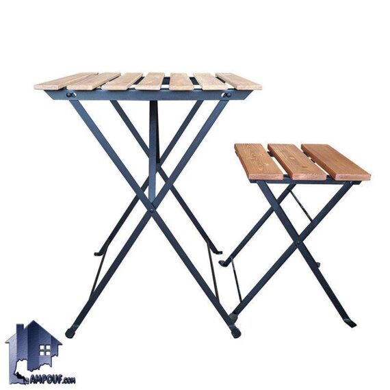 ست میز و نیمکت صندلی تاشو DTB97، از جنس چوب طبیعی نراد و فلز فولاد، مقاوم به روطبت و نور مناسب انواع فضاهای داخلی و خارج منزل.