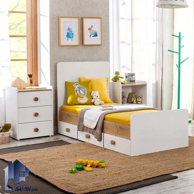 sbj241 (1) تخت خواب یک نفره SBJ241 دارای 3 عدد کشو در قسمت زیرین تختخواب، از جنس ام دی اف مرغوب و مناسب اتاق نوجوان و بزرگسال است.