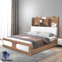 تخت خواب دو نفره DBJ205 کشو دار و قفسه دار که به عنوان تختخواب و سرویس خواب کمجا با دو سایز کینک و کوئین در اتاق خواب بزرگسال استفاده می‌شود.