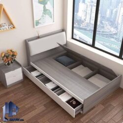 تخت خواب یک نفره SBJ244 کشو دار و باکس دار که به عنوان یک تختخواب و سرویس خواب کمجا در اتاق نوجوان و بزرگسال مورد استفاده قرار می‌گیرد.