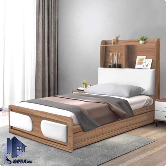تخت خواب یک نفره SBJ246 دارای تاج قفسه دار و دارای سه کشو که به عنوان تختخواب و سرویس خواب کمجا در اتاق نوجوان و بزرگسال استفاده می‌شود.