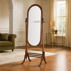 آینه قدی SMA190 با قابلیت تنظیم زاویه آینه و به صورت پایه دار با قاب چوبی که به عنوان آینه آرایش و گریم در کنار سرویس خواب قرار میگیرد.