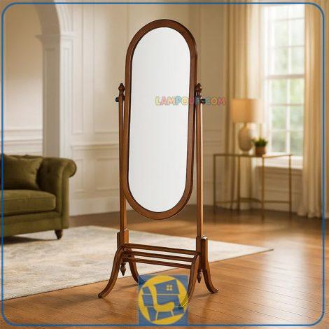 آینه قدی SMA190 با قابلیت تنظیم زاویه آینه و به صورت پایه دار با قاب چوبی که به عنوان آینه آرایش و گریم در کنار سرویس خواب قرار می‌گیرد.