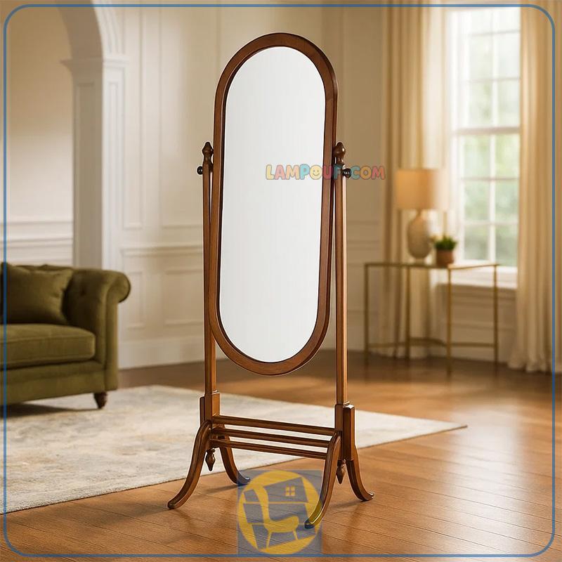 SMA190-1 آینه قدی SMA190 با قابلیت تنظیم زاویه آینه و به صورت پایه دار با قاب چوبی که به عنوان آینه آرایش و گریم در کنار سرویس خواب قرار میگیرد.