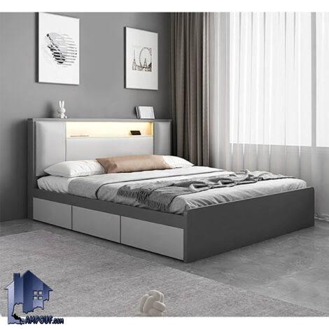 تخت خواب دو نفره DBJ206 با دو سایز کوئین و کینگ که به عنوان تختخواب کشو دار و تاج دار در کنار سرویس خواب در اتاق خواب استفاده می‌شود.