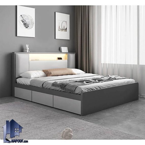 تخت خواب دو نفره DBJ206 با دو سایز کوئین و کینگ که به عنوان تختخواب کشو دار و تاج دار در کنار سرویس خواب در اتاق خواب استفاده می‌شود.