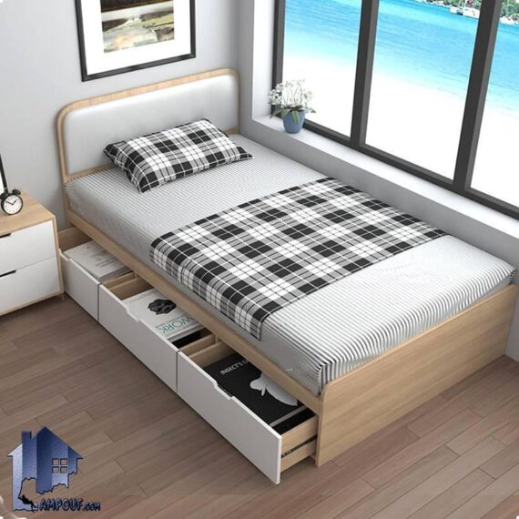 تخت خواب یک نفره SBJ248 دارای کشو و باکس که به عنوان تختخواب و سرویس خواب کمجا در اتاق نوجوان و بزرگسال مورد استفاده قرار می‌گیرد.