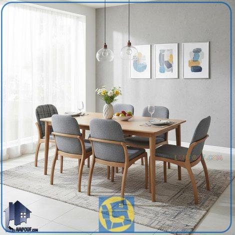 ست میز نهارخوری DTB112 چوبی دارای صندلی که به صورت 4 و 6 و 8 نفره تولید میشود و در آشپزخانه و پذیرایی و کافی شاپ و رستوران استفاده میشود.