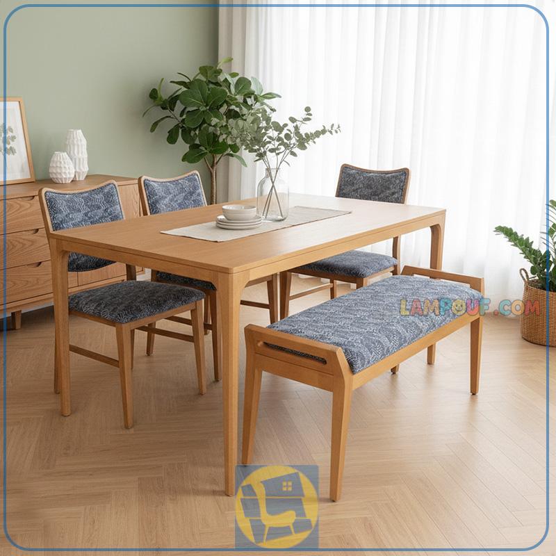 DTB114-1 ست میز نهارخوری DTB114 چوبی به همراه صندلی و نیمکت که به عنوان ناهار خوری و غذا خوری در آشپزخانه و پذیرایی و رستوران و کافی شاپ استفاده میشود.