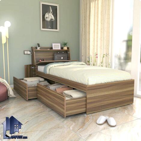 تخت خواب یک نفره SBJ249 دارای کشو و تاج کمد دار که به عنوان سرویس خواب کمجا در اتاق خواب نوجوان و بزرگسال مورد استفاده قرار می‌گیرد.