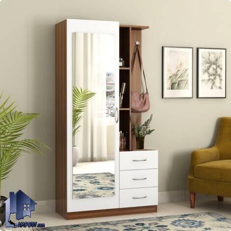 جاکفشی و جالباسی SHJ411 دارای درب آینه دار و قفسه که به عنوان ویترین و کمد کفش و میز آرایش و گریم در اتاق خواب و ورودی منزل استفاده می‌شود.