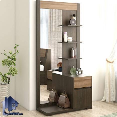 آینه قدی SMJ230 کشو دار و قفسه دار که به عنوان میز آرایش و گریم و میز توالت در کنار سرویس خواب در اتاق خواب و یا سالن آرایشگاه استفاده می‌شود.