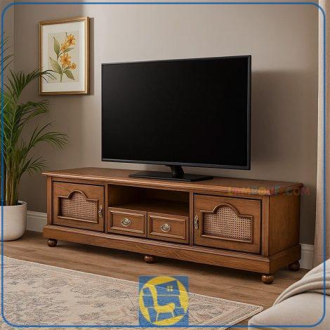 میز تلویزیون TTA202800 به صورت چوبی و دارای قفسه و کشو که به عنوان کنسول و استند تلویزیون در تی وی روم و پذیرایی مورد استفاده قرار می‌گیرد.