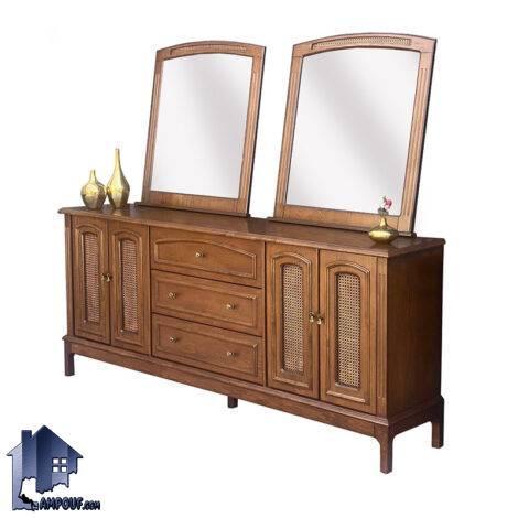 آینه کنسول SCA2024 چوبی به صورت کشو دار و آینه دار که به عنوان میز کنسولی و میز آرایش و گریم و توالت در پذیرایی و اتاق خواب استفاده می‌شود.