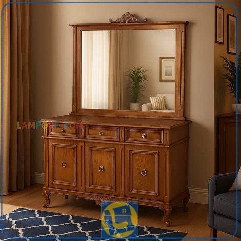 آینه کنسول SCA708 چوبی کشو دار و درب دار که به عنوان میز آینه در سالن پذیرایی و به عنوان میز آرایش و گریم و توالت در اتاق خواب قرار می‌گیرد.