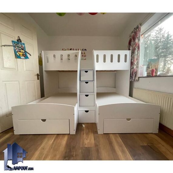 تخت خواب دو طبقه سه نفره TBJ120 دارای یک تختخواب بزرگسال و دو تخت نوجوان که به عنوان سرویس خواب سه نفره کمجا در اتاق خواب استفاده می‌شود.