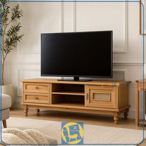 میز تلویزیون TTA718 چوبی دارای کشو و قفسه که به عنوان استند و کنسول ال سی دی و ال ای دی در قسمت تی وی روم و پذیرایی منزل قرار میگیرد.