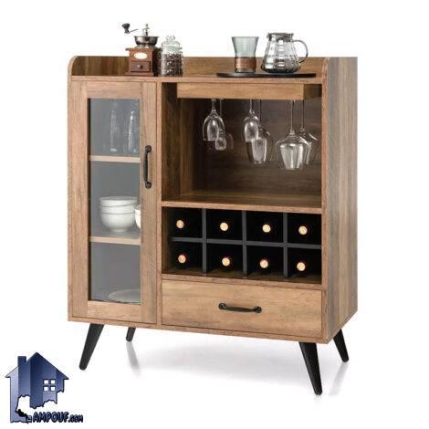 میز بار BTJ188 دارای درب شیشه ای و قفسه بطری و آویز گیلاس که به عنوان کافه بار و میز قهوه ساز در آشپزخانه و پذیرایی و کافی شاپ استفاده می‌شود.