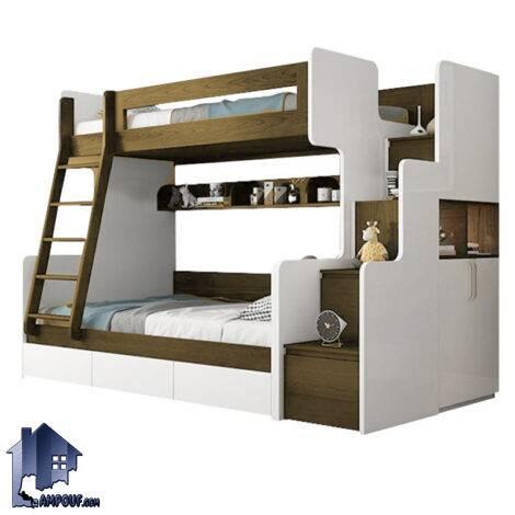 تخت خواب دو طبقه TBJ128 دارای کشو، دراور، جاکفشی، قفسه و کتابخانه که به عنوان سرویس خواب کمجا در اتاق کودک و نوجوان و بزرگسال قرار می‌گیرد.