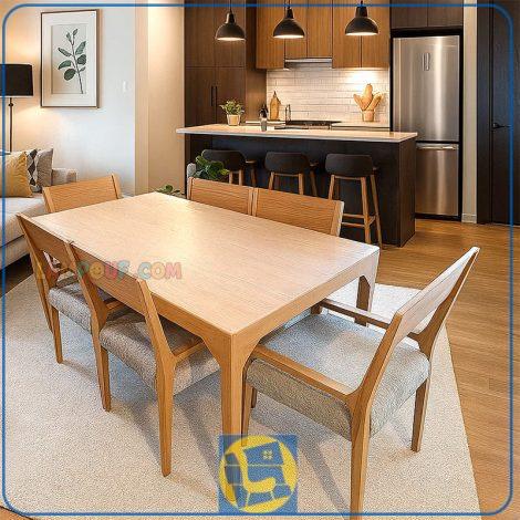 ست میز نهارخوری DTB117 چوبی به همراه صندلی ناهار خوری که به عنوان غذا خوری در آشپزخانه و پذیرایی و کافی شاپ و رستوران قرار می‌گیرد.