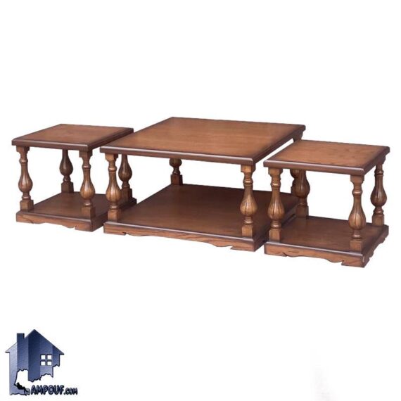 میز جلومبلی HOA06 به صورت چوبی به همراه دو عدد عسلی که به عنوان میز پذیرایی در کنار انواع مبلمان خانگی و اداری در تی وی روم و پذیرایی قرار می‌گیرد.