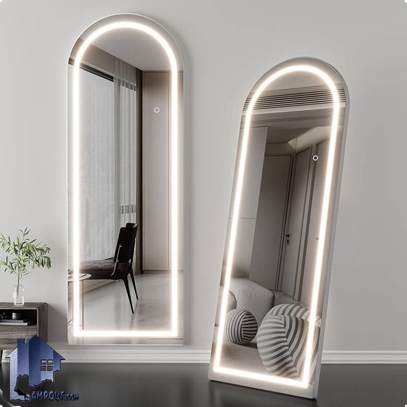 SMJ234 (2) آینه قدی لامپدار SMJ234 دارای چراغ ال ای دی LED به صورت مخفی و رینگ لایت با دکمه لمسی که به عنوان آینه گریم، توالت و آرایش استفاده میشود.