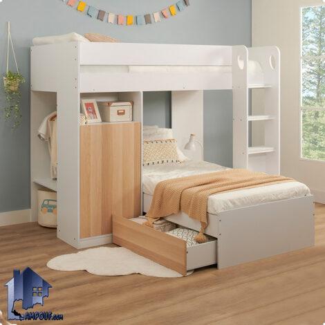 تخت خواب دو طبقه TBJ133 دارای دو تخت به صورت مجزا از هم به همراه کمد جالباسی و کمد قفسه دار که در اتاق نوجوان و بزرگسال قابل استفاده می‌باشد.