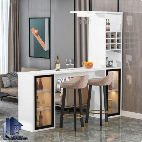 میز بار BTJ194 دارای ویترین و قفسه بطری و آویز گیلاس که به عنوان جداکنند یا میز اپن آشپزخانه و پذیرایی و ... استفاده میشود.