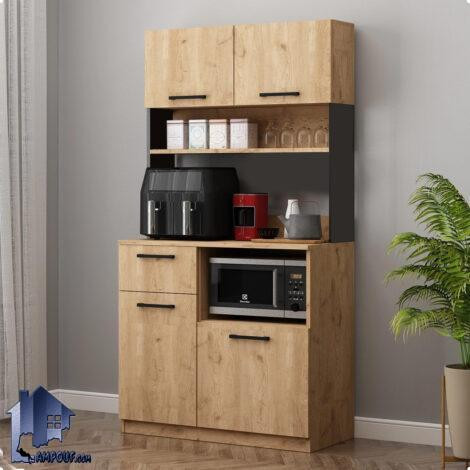 میز بار BTJ195 یا میز قهوه ساز یا کافی بار که دارای کشو و قفسه و کابینت است و در آشپزخانه و پذیرایی منزل و کافی شاپ و رستوران استفاده میشود.