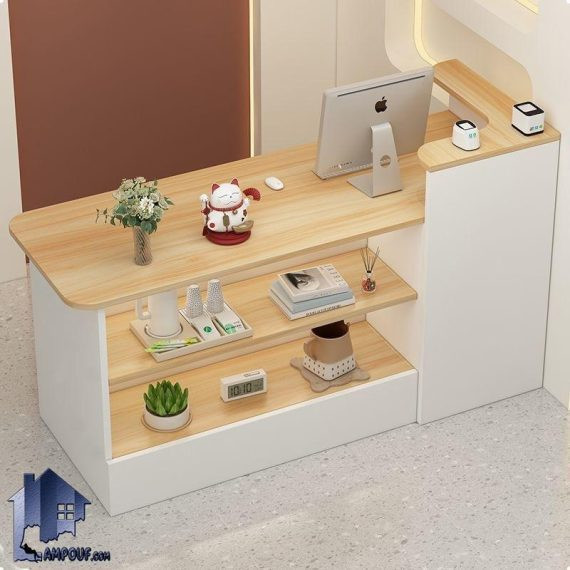 میز منشی CODJ106 دارای کشو و قفسه و درب کمدی که به عنوان میز کانتر و پیشخوان در محیط کار اداری و مطب ها مورد استفاده قرار میگیرد.