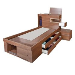 تخت خواب یک نفره SBJ260 دارای کشو و قفسه و فضا های بسیار مناسب برای لباس و کفش که در اتاق نوجوان و بزرگسال مورد استفاده قرار میگیرد.