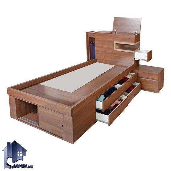 تخت خواب یک نفره SBJ260 دارای کشو و قفسه و فضا های بسیار مناسب برای لباس و کفش که در اتاق نوجوان و بزرگسال مورد استفاده قرار می‌گیرد.
