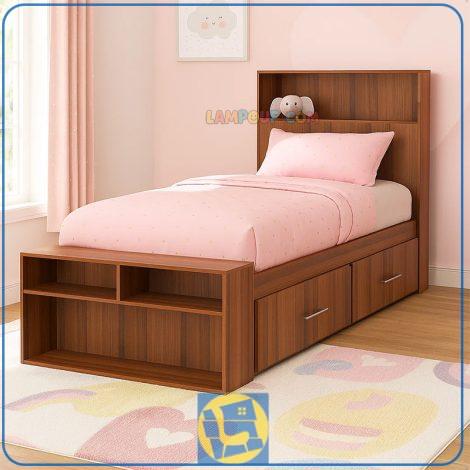 تخت خواب یک نفره SBJ261 دارای کشو و قفسه که به عنوان سرویس خواب یکنفره در اتاق نوجوان و بزرگسال مورد استفاده قرار میگیرد.