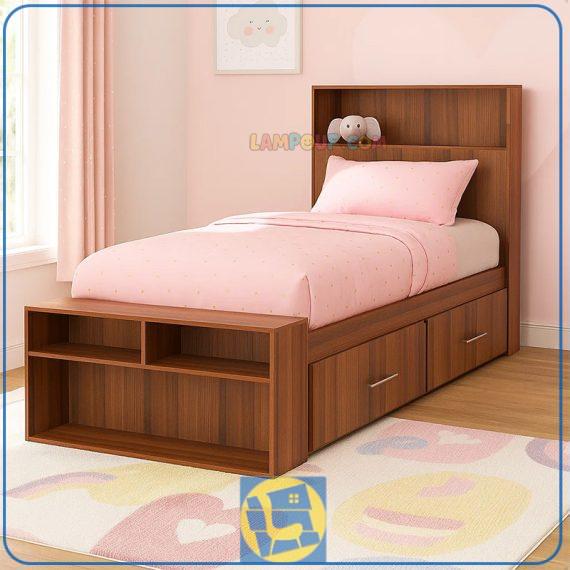 تخت خواب یک نفره SBJ261 دارای کشو و قفسه که به عنوان سرویس خواب یکنفره در اتاق نوجوان و بزرگسال مورد استفاده قرار می‌گیرد.