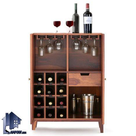 میز بار BTJ198 با طراحی شیک دارای کشو و قفسه های قرارگیری بطری و آویز های گیلاس که میتواند به عنوان ویترین بار و میز قهوه ساز استفاده شود.