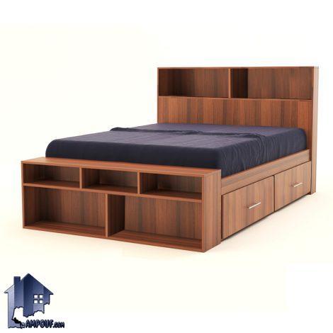 تخت خواب دو نفره DBJ216 دارای کشو لباس و قفسه جاکفشی یا کتابخانه که در کنار انواع دکور سرویس خواب در اتاق خواب مورد استفاده قرار می‌گیرد.