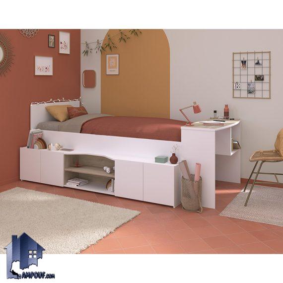 تخت خواب یک نفره SBJ263 دارای میز تحریر و قفسه و کمد که به عنون سرویس خواب کمجا در اتاق نوجوان و بزرگسال قابل استفاده می‌باشد.