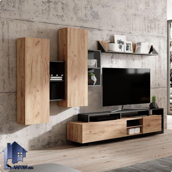 میز تلویزیون TTJ134 دارای ویترین و باکس که به عنوان یک دکور تی وی روم با قابلیت جابجایی در پذیرایی و تی وی روم قابل استفاده میباشد.