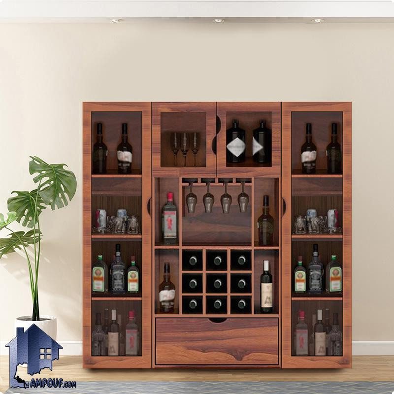 BTJ201 (1) ویترین بار BTJ201 با طراحی زیبا دارای قفسه بطری و کشو و آویز گیلاس و درب شیشه ای که قابل ست شدن با انواع دکور ها میباشد.