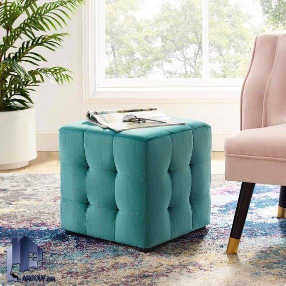 پاف مکعبی PBJ129 دارای لمسه کاری که به عنوان صندلی و جلومبلی در فضای داخل منزل و ویلا و همچنین محیط های اداری و تجاری استفاده میشود