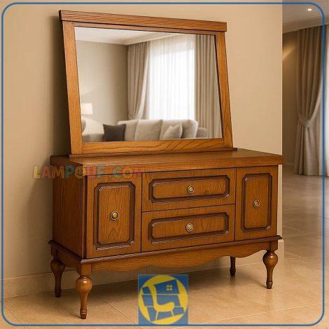 آینه کنسول SCA3045 چوبی دارای کشو و درب کمدی به همراه آینه رومیزی که مناسب برای پذیرایی و ورودی منزل و ... می‌باشد.