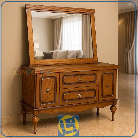 آینه کنسول SCA3045 چوبی دارای کشو و درب کمدی به همراه آینه رومیزی که مناسب برای پذیرایی و ورودی منزل و ... می‌باشد.