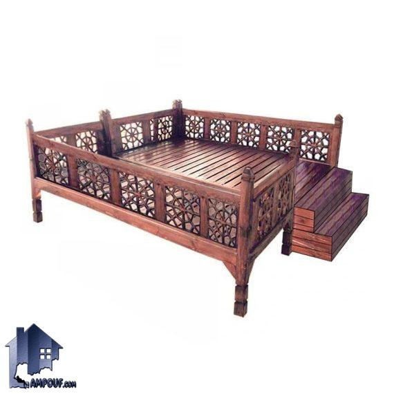 تخت سنتی 8 نفره TrK310 به صورت چوبی که به عنوان تخت خانوادگی باغی و قهوه خانه ای در فضاهایی با دکور سنتی و همچنین حیاط و بالکن استفاده میشود.