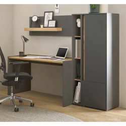 میز تحریر SDJ185 دارای کتابخانه و قفسه و شلف دیواری که میتواند به عنوان میز کامپیوتر، لپ تاپ، میز کار و گیمینگ مورد استفاده قرار بگیرد.