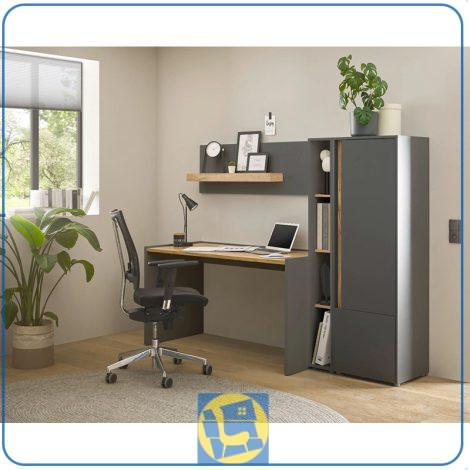 میز تحریر SDJ185 دارای کتابخانه و قفسه و شلف دیواری که میتواند به عنوان میز کامپیوتر، لپ تاپ، میز کار و گیمینگ مورد استفاده قرار بگیرد.