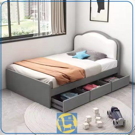 تخت خواب یک نفره SBJ275 دارای کشو و باکس به همراه طرح متفاوت در قسمت تاج که در کنار سرویس خواب نوجوان و بزرگسال قابل استفاده میباشد.