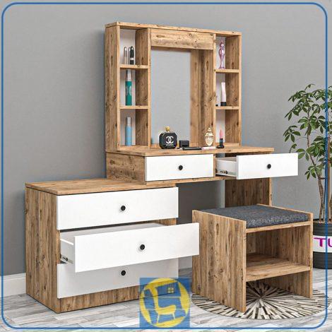 میز آرایش DJ728 به صورت چندکاره با آینه و کشو و طراحی مدرن به عنوان میز گریم و میز توالت برای زیبایی و نظم دهی در کنار سرویس خواب استفاده میشود.