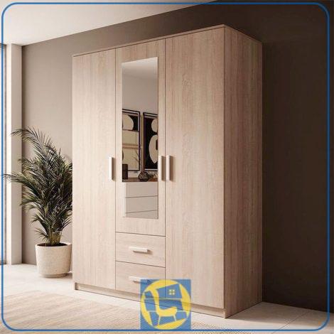 کمد جالباسی LHJ359 دارای کشو، قفسه، میله آویز و آینه قدی که برای نظم دهی به لباس و کفش کنار سرویس خواب به عنوان کمد دیواری استفاده می‌شود.