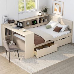 تخت خواب یک نفره SBJ287 به صورت چندمنظوره با میز تحریر و کشو – ترکیبی از کارایی، زیبایی و صرفه‌جویی در فضا برای یک اتاق خواب ایدآل می‌باشد.